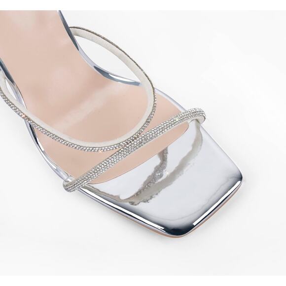 Richealnana Women's Rhinestone Strappy Sandals: Square Toe, Lace Up SZ 9.5 sHOES - Picture 3 of 7